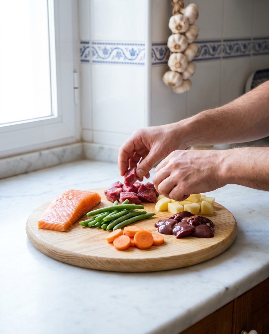 Preparando comida casera para perros